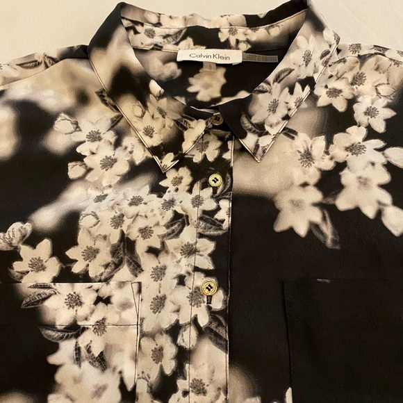 CALVIN KLEIN Women’s Button Down Floral Blouse, L - Picture 5 of 8
